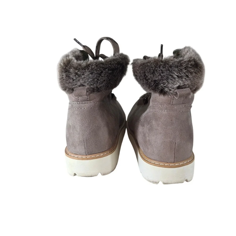 a.n.a Andes Faux Fur Trim Lace Up Winter Boots Taupe 8M Cozy Casual Cabincore